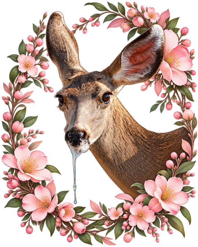 Deer and pink flower wreath